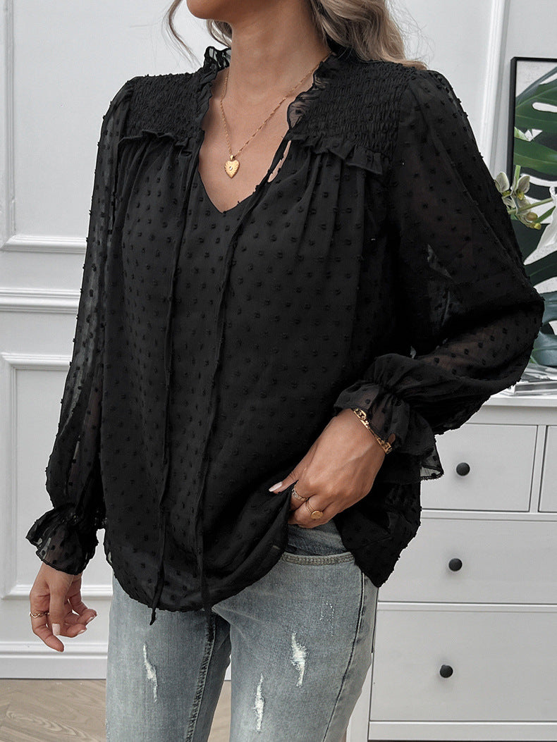 Venice™ – Elegant V-ringad Transparent Blus för Dam