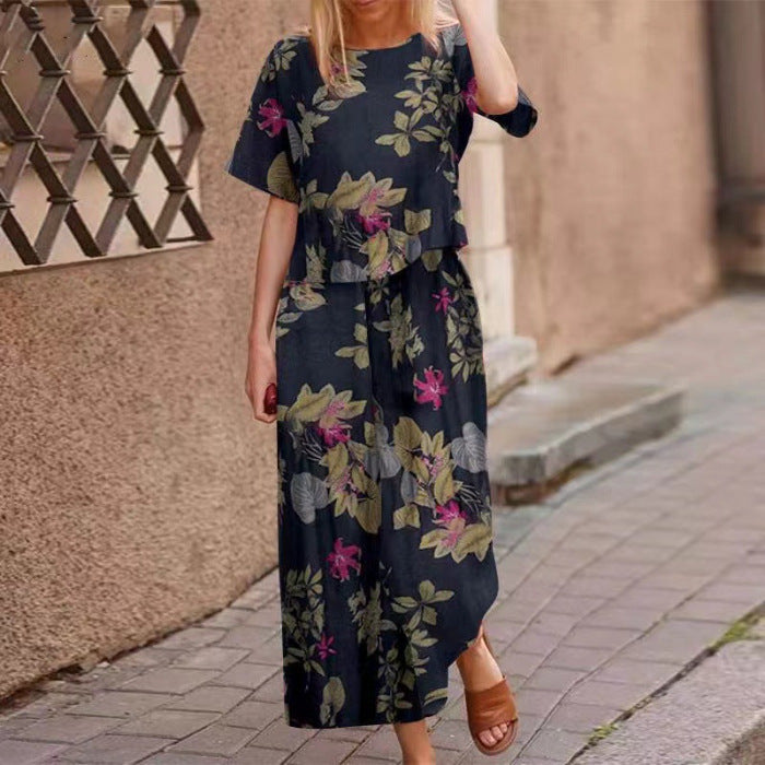 Mildred™ – Damens Blommigt Set med Kort Ärma