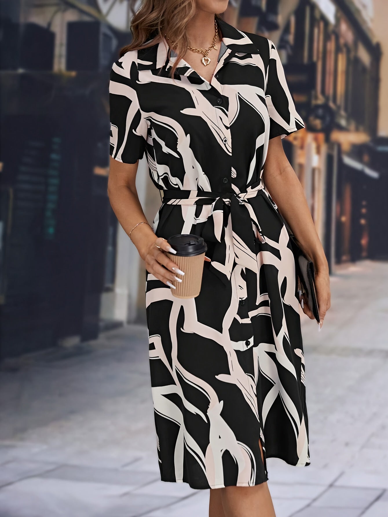 Elin™ - Damers Elegant Randig Klänning