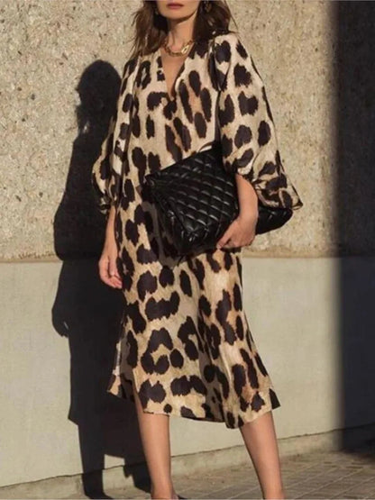 Birgit™-Klänning med leopardtryck