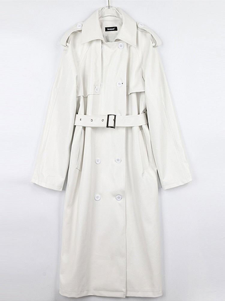 Arielle™ - Lång Läder Trenchcoat