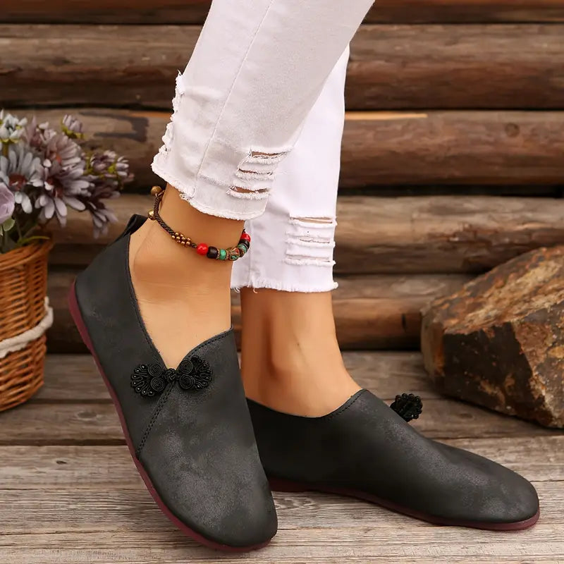 Nice™ – Damens Loafers med Blombroderi