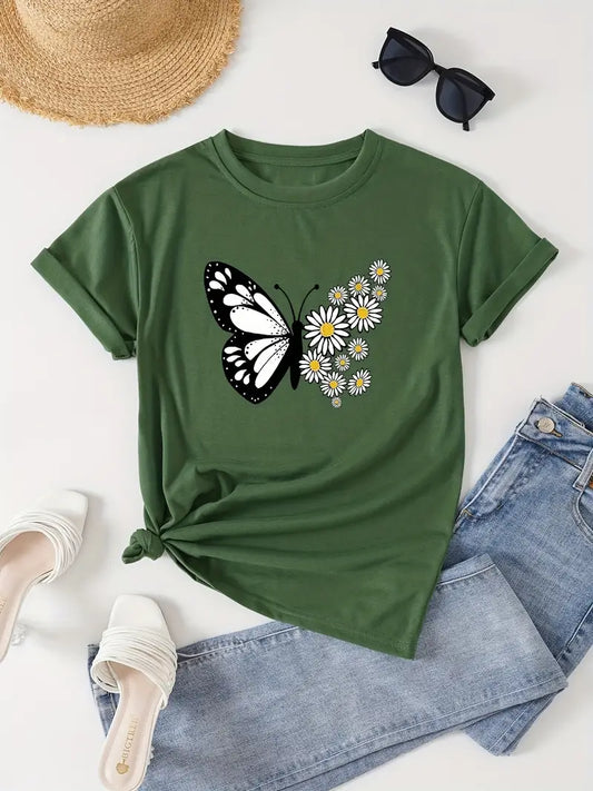 Paulina™ – Blommig T-shirt med Rund Hals
