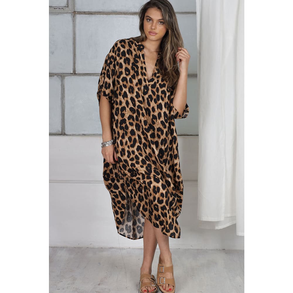 Louisa™ – Damens Bohemisk Leopardklänning