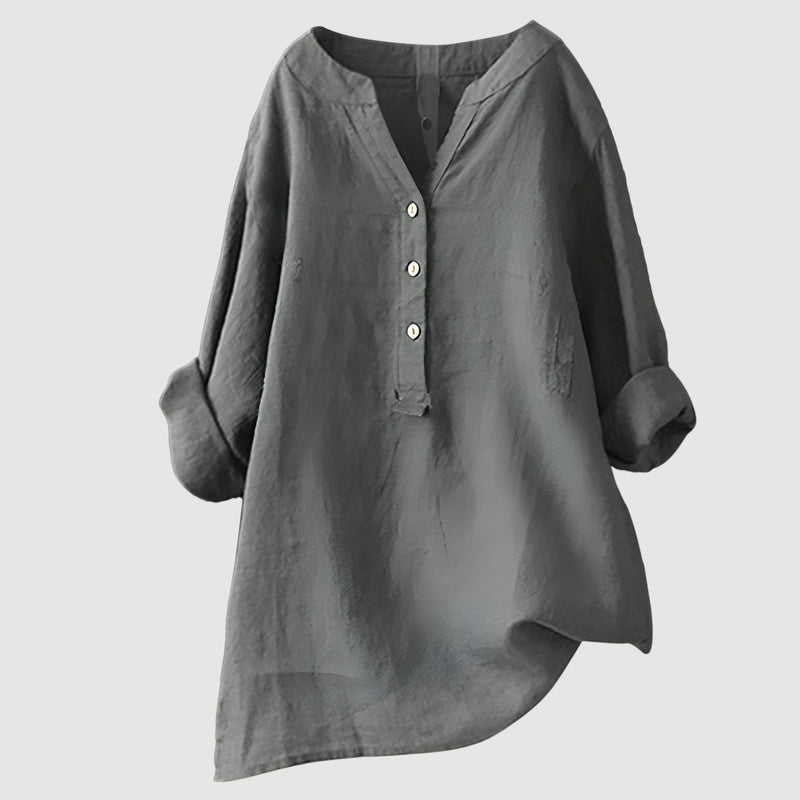 Zarina™ – Långärmad Linneblus i Andningsbar Design