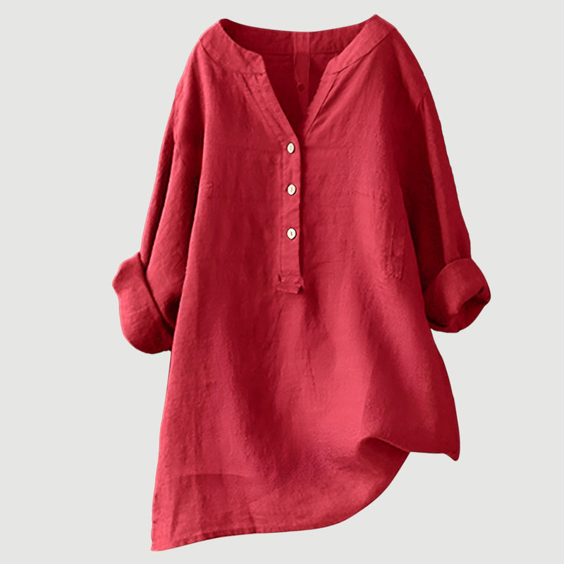 Zarina™ – Långärmad Linneblus i Andningsbar Design