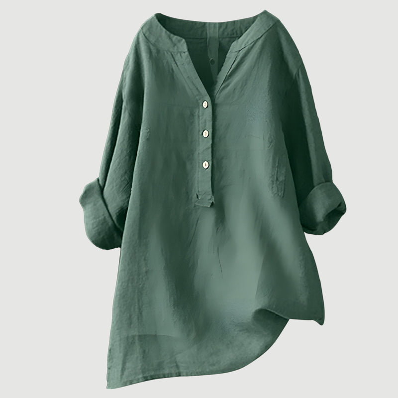 Zarina™ – Långärmad Linneblus i Andningsbar Design