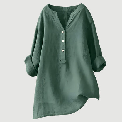 Zarina™ – Långärmad Linneblus i Andningsbar Design