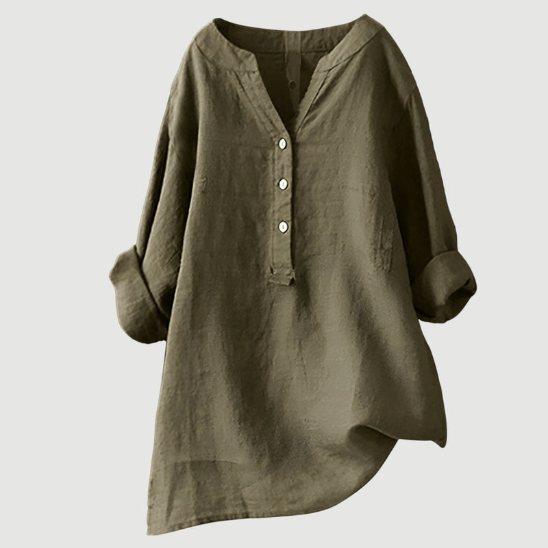 Zarina™ – Långärmad Linneblus i Andningsbar Design