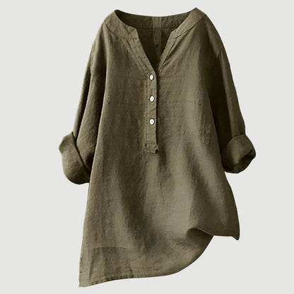 Zarina™ – Långärmad Linneblus i Andningsbar Design