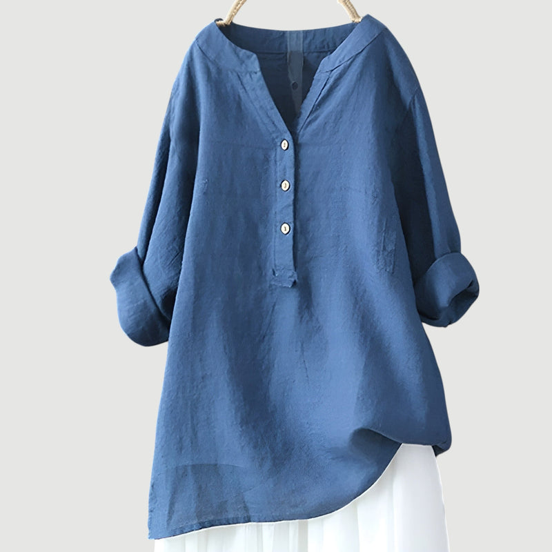 Zarina™ – Långärmad Linneblus i Andningsbar Design