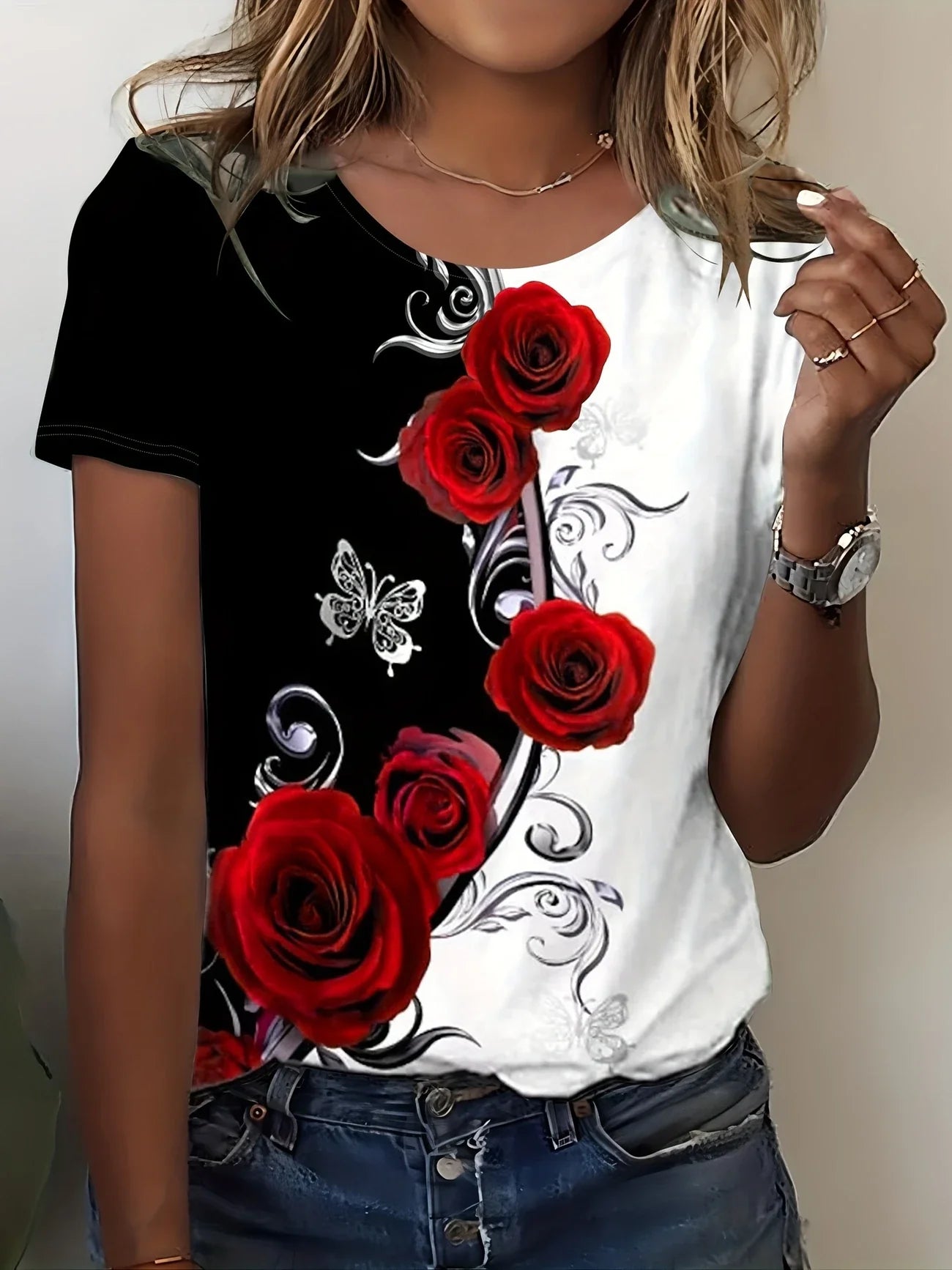 Gemma™ – T-shirt med Rostryck för Dam