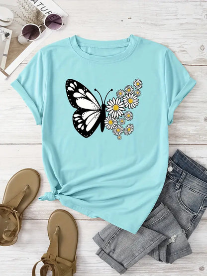 Paulina™ – Blommig T-shirt med Rund Hals
