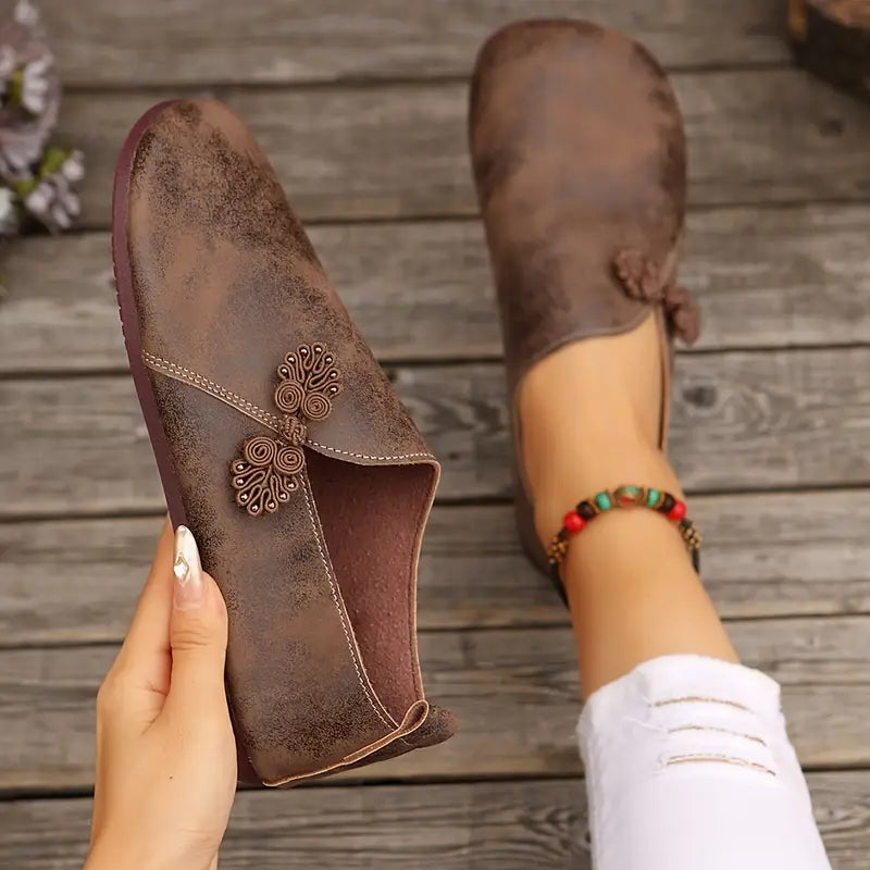 Nice™ – Damens Loafers med Blombroderi