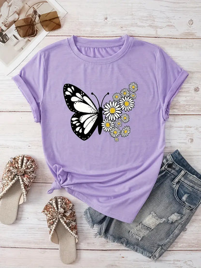 Paulina™ – Blommig T-shirt med Rund Hals