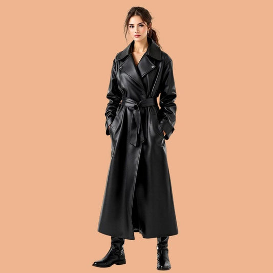Maren™ - Läder Omslags Trenchcoat