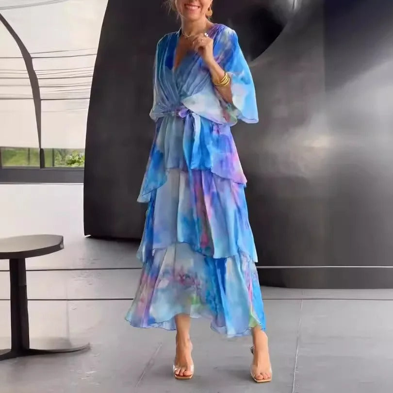 Monica™ – Elegant Klänning med Blommigt Mönster