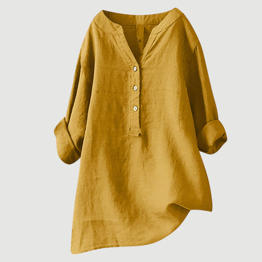 Zarina™ – Långärmad Linneblus i Andningsbar Design